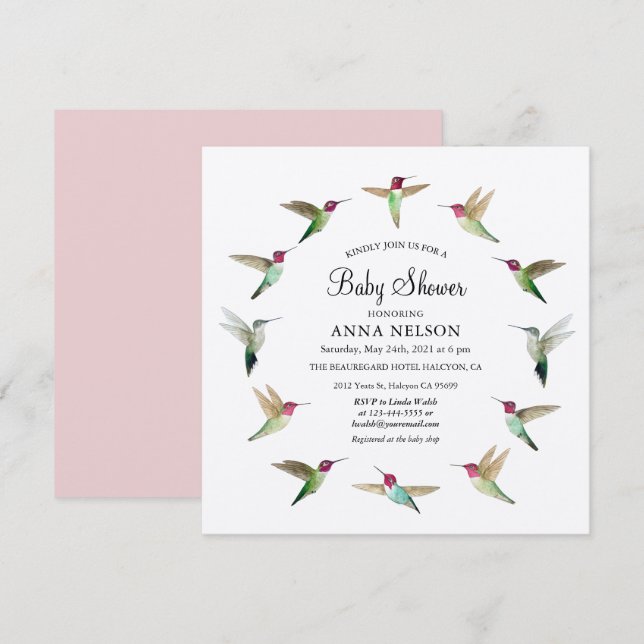 Anna's Hummingbird Baby Shower-inbjudan Inbjudningar (Fram/baksida)