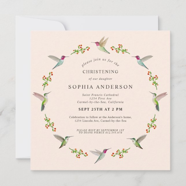 Anna's Hummingbird Christening-inbjudan (Framsida)