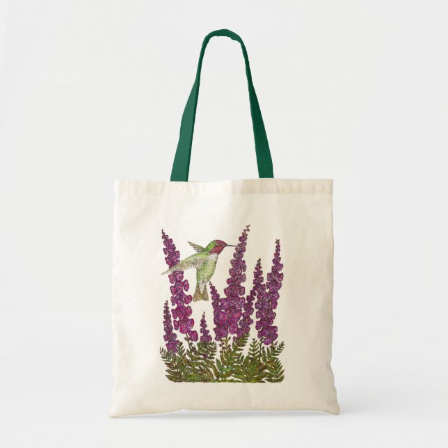 Anna's Hummingbird och Foxglove Tygkasse (Framsidan)