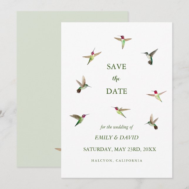 Annas kolibri bröllop Save the Date Inbjudningar (Fram/baksida)