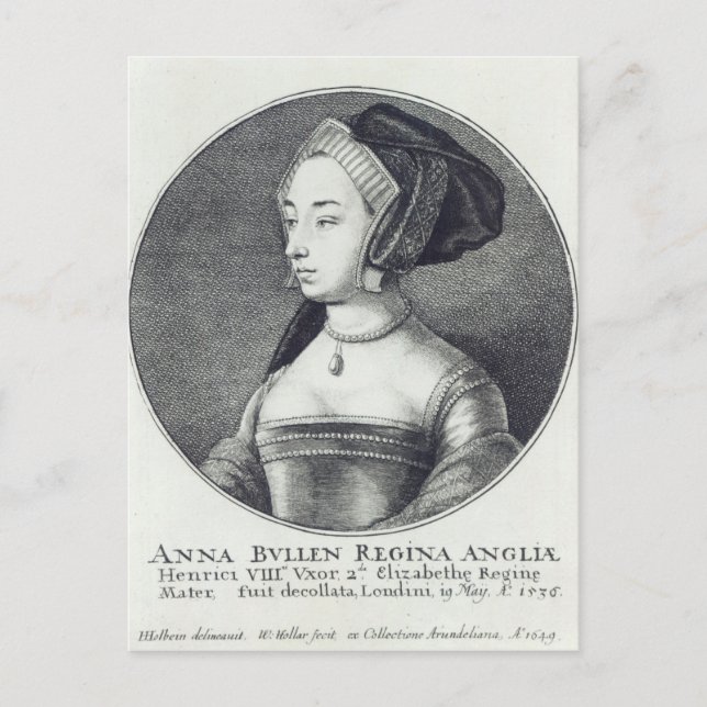Anne Boleyn, etched by Wenceslaus Hollar, 1649 Vykort (Framsida)