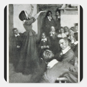 Anne Hutchinson Preaching in her House i Boston Fyrkantigt Klistermärke