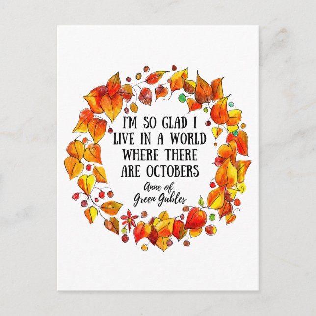 Anne på Grönt Gables Literary Autumn Hand plockade Vykort (Framsida)