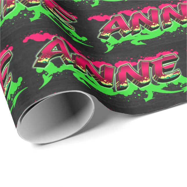 Anne Vorname Name Graffiti red green Presentpapper (Rullad Hörn)