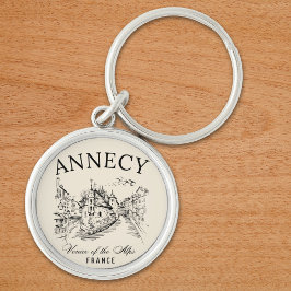 Annecy Canals Art – Retro French Alps  Rund Silverfärgad Nyckelring