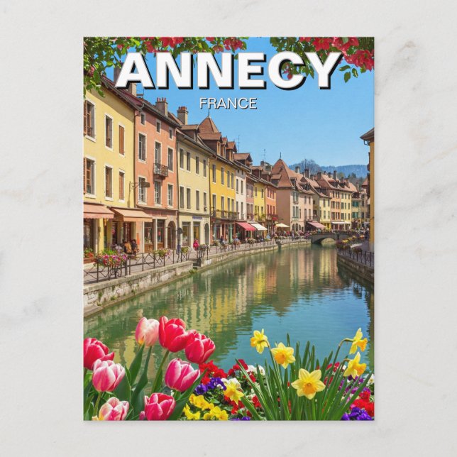 Annecy Frankrike Flowers Travel Vykort (Framsida)