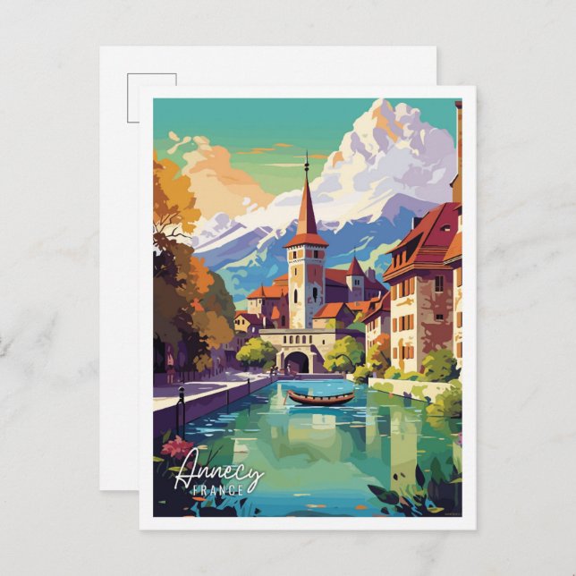 Annecy Frankrike Konst vintage resillustration Vykort (Fram/baksida)