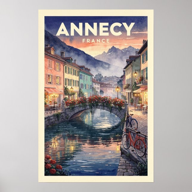 Annecy Frankrike Vintage Resa Poster (Framsidan)