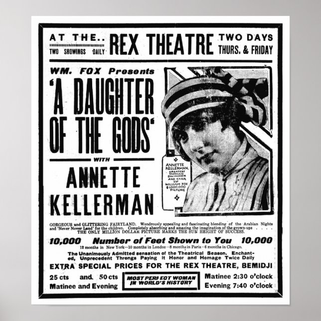 Annette Kellerman 1918-vintagens film och poster (Framsidan)