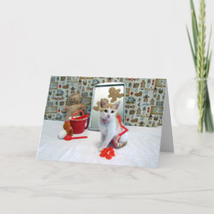 Annie är på väg upp en söt julklapp. helgkort