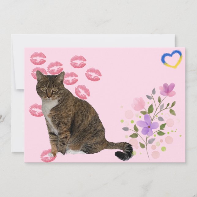 Annie Cats Flowers och Kisses Flat Kort (Framsida)