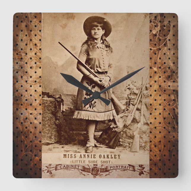 Annie Oakley Sepia Fyrkantig Klocka (Framsida)