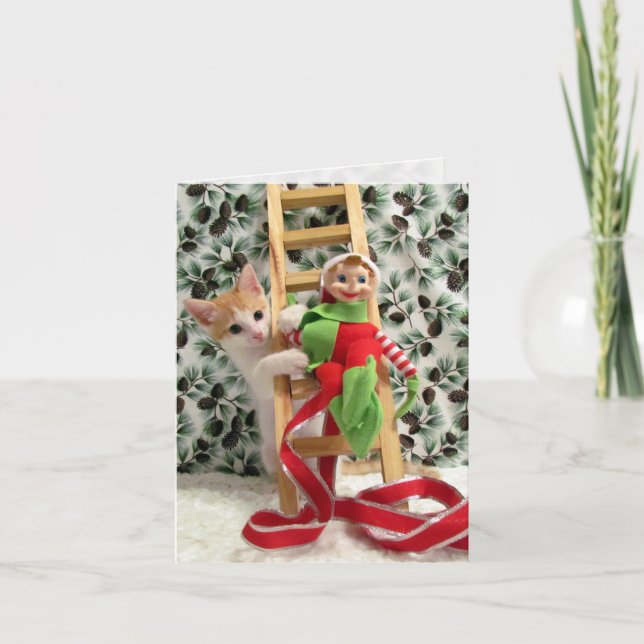 Annie och Elf - Katt/Kitten julkort Helgkort (Framsida)