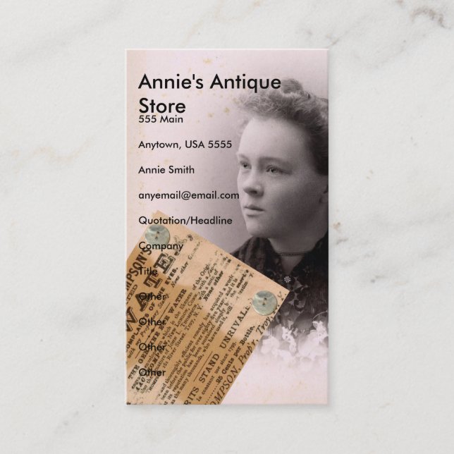Annie's Antique Store Visitkort (Framsida)