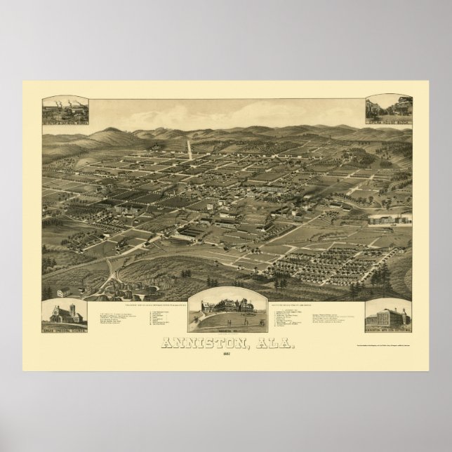 Anniston, AL Panoramic Karta - 1887 Poster (Framsidan)