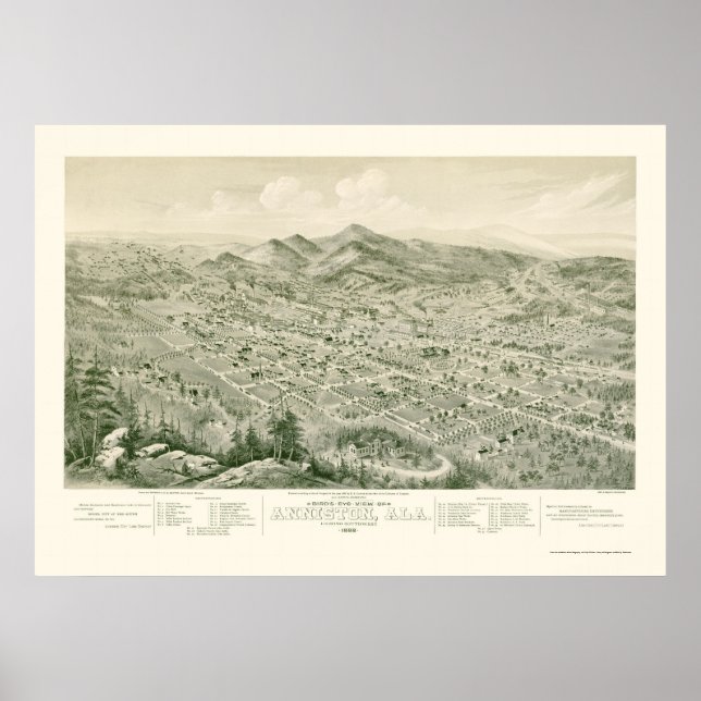 Anniston, AL Panoramic Karta - 1888 Poster (Framsidan)