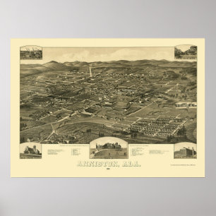 Anniston panorama- karta för AL - 1887 Poster