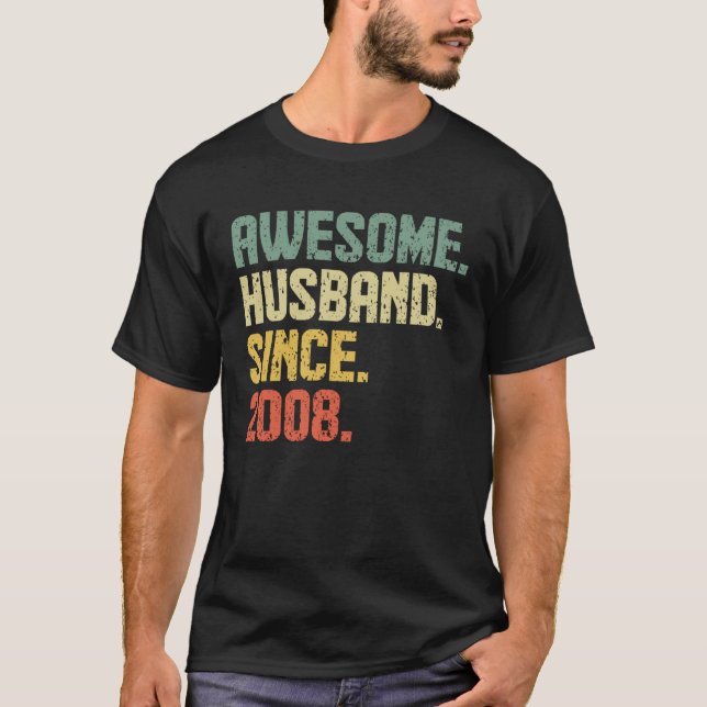 Anniversary Awesome Husband Since 2008 Retro T Shirt (Framsida)