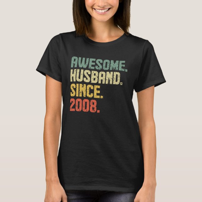 Anniversary Awesome Husband Since 2008 Retro T Shirt (Framsida)