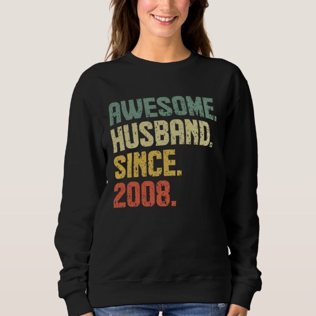 Anniversary Awesome Husband Since 2008 Retro T Shirt (Framsida)