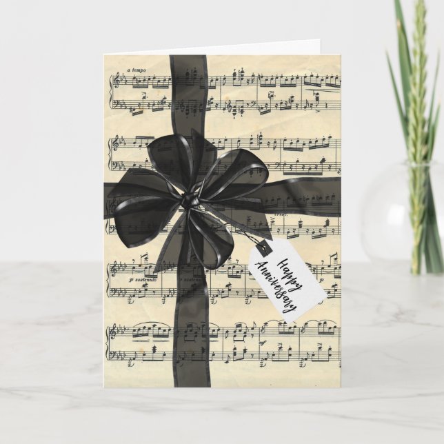 Anniversary Black Bow On Sheet Music  Kort (Framsida)