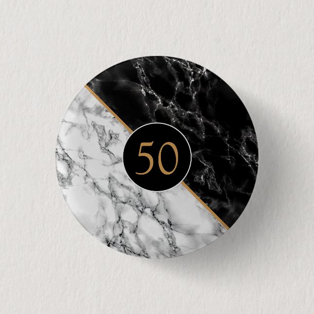 Anniversary Button with Black White Marble Knapp (Framsida)