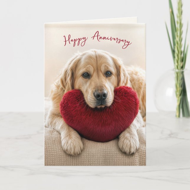 Anniversary Golden Retriever with Heart Pillow Kort (Framsida)