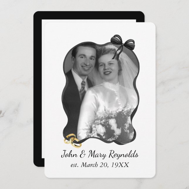 Anniversary Party Bow and Ribbon Frame On White Inbjudningar (Fram/baksida)