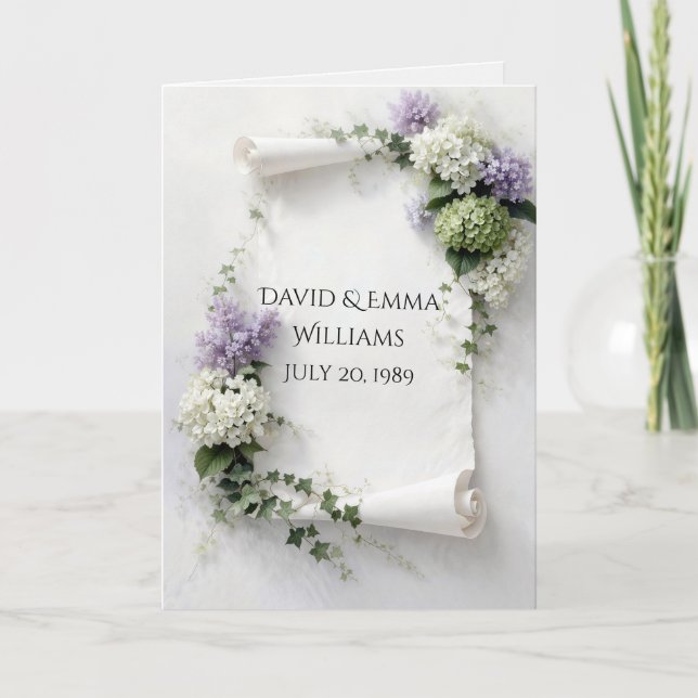 Anniversary Scroll with Lilacs and Hydrangeas  Kort (Framsida)