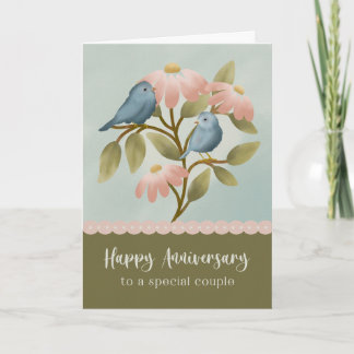 Anniversary to a Special Couple Floral Blue Bird  Kort