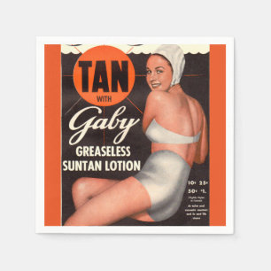 Annons 1950 för Gaby solbrännaLotion Pappersservett