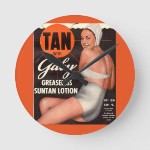 Annons 1950 för Gaby solbrännaLotion Rund Klocka