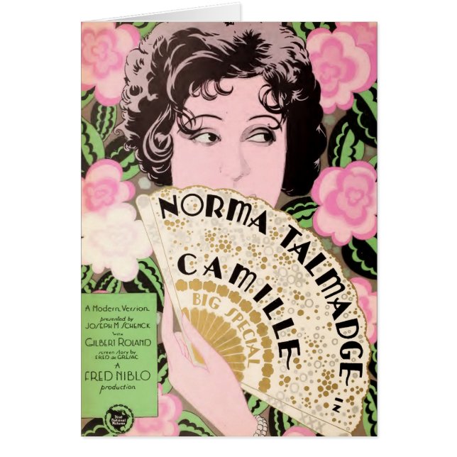 Annons för Norma Talmadge 1927 tyst filmutställare Hälsningskort (Framsidan)