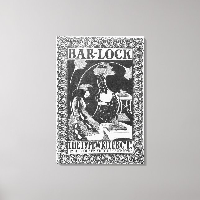 Annons för Pub-Lock-skrivmaskiner, c.1895 Canvastryck (Framsida)