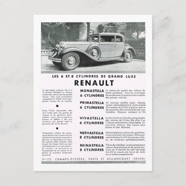 Annons, Renault Helg Vykort (Framsida)