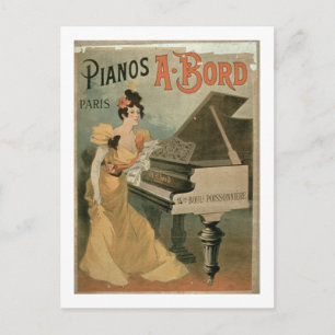 Annons till A. Bord Pianos, Paris" (färg) Vykort