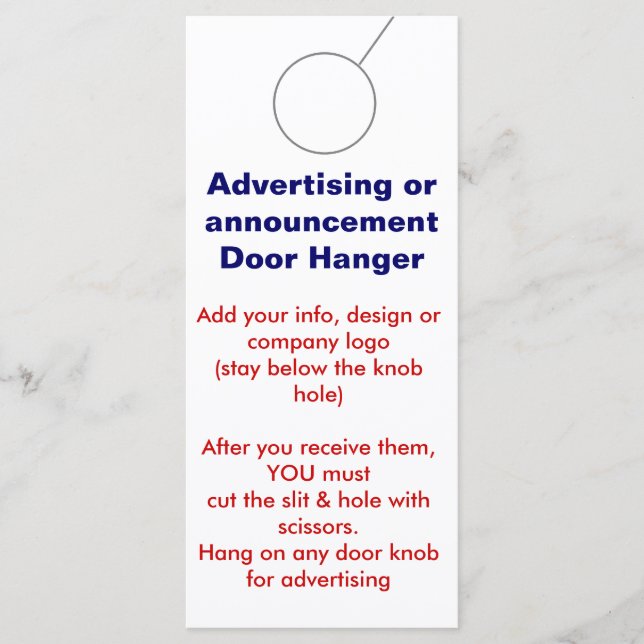 Annonsera märkre för DOOR HANGER-befordran (Framsida)