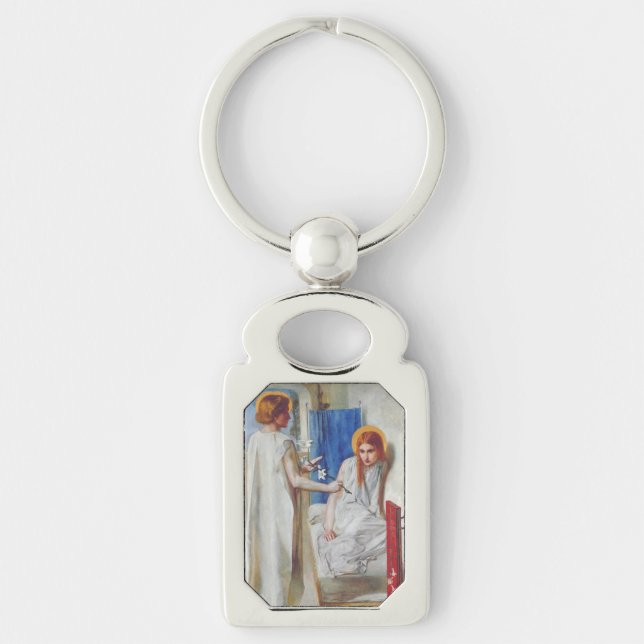 Annonsering av Dante Gabriel Rossetti Rektangulärt Silverfärgad Nyckelring (Framsidan)