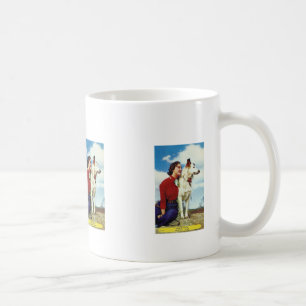 Annonsering av kaféet söt flicka och hund iowa kas kaffemugg