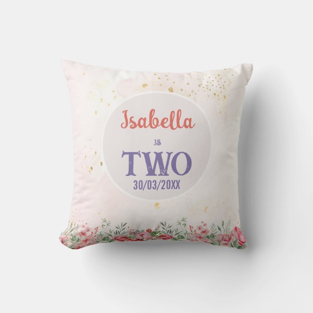 Annonsering av Rosa och Lila Butterfly Birthday Kudde (Framsida)