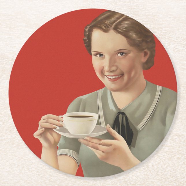Annonsering av vintage-kaffe underlägg papper rund (Framsidan)