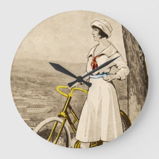 Annonsering för cykel för vintage20-talkvinna stor klocka