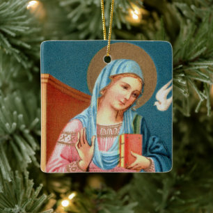 Annonsering: Mary (front) och Gabriel (back) Julgransprydnad Keramik