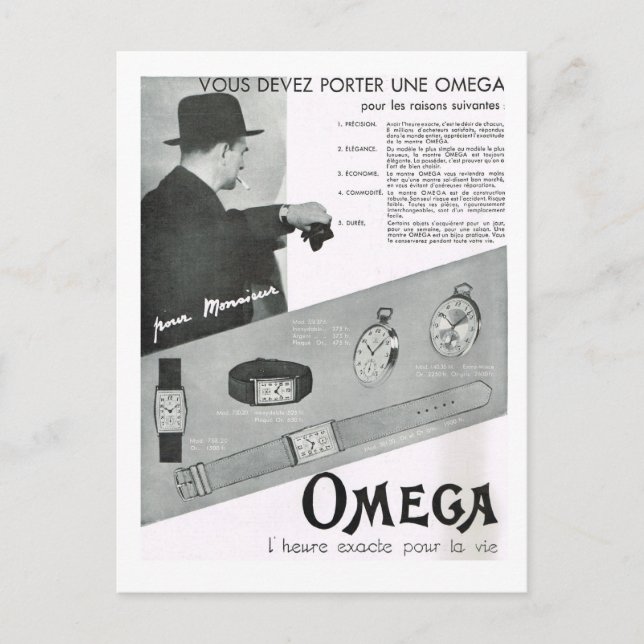 Annonsering Omega klockor Helg Vykort (Framsida)
