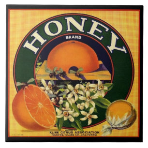 Annonsetikett för orange av honung av vintage kakelplatta