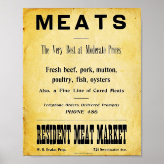 Annonstecken för vintage Butcher Shop-reklam Poster