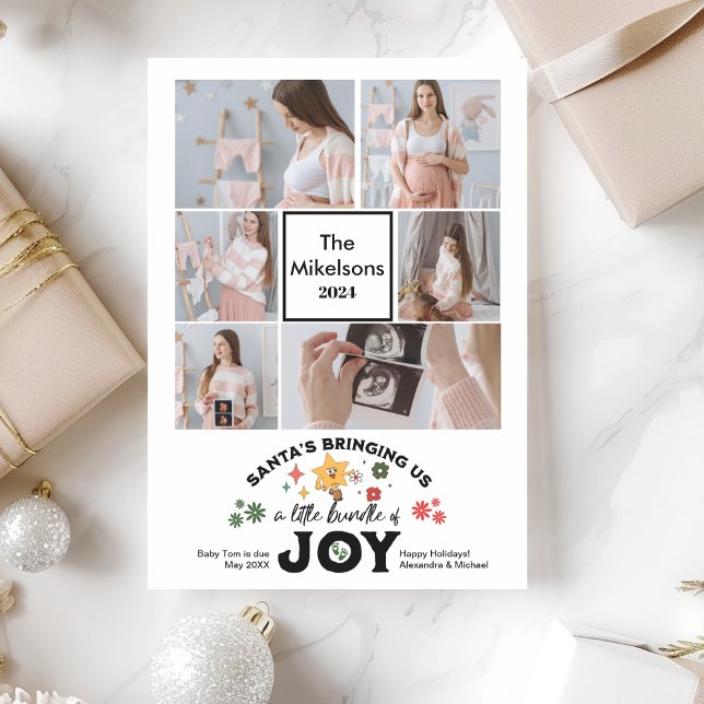 Announcemen för Gravid av multifoto Groovy-julen Julkort (Skapare uppladdad)