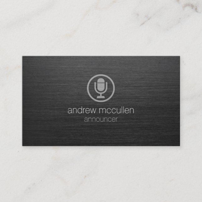 Announcer Microphone Icon Mörk Brushed Metall Visitkort (Framsida)