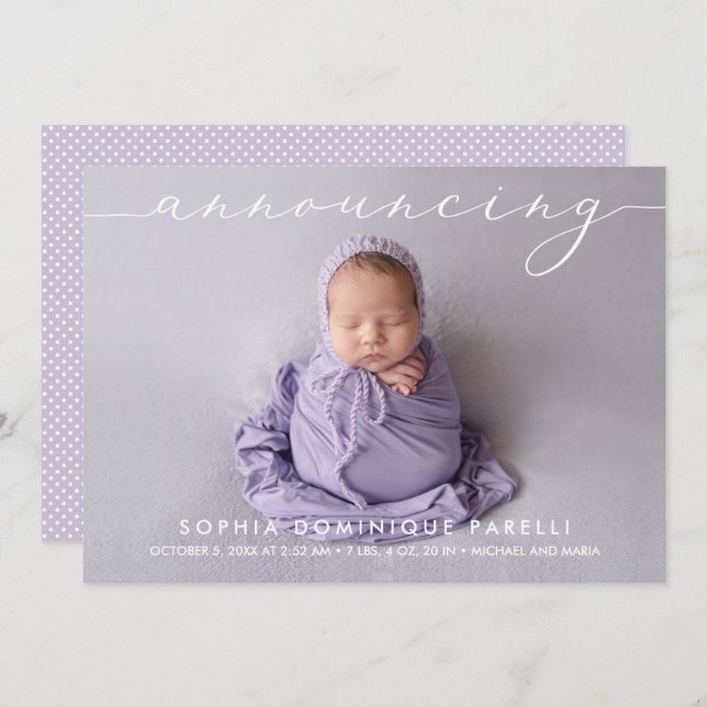 Announcing Flicka Photo Tillkännagivande för födel (Fram/baksida)