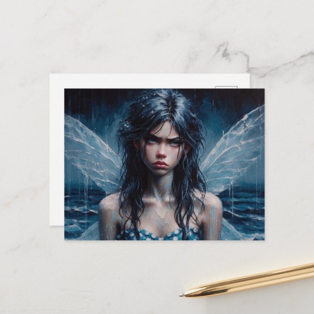 Annoyed Fairy Rainy Ocean Resa Vykort (Fram/Back In Situ)